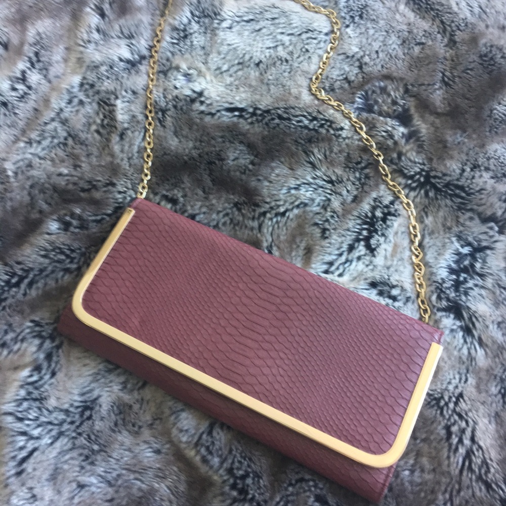 Maroon Faux Leather Clutch